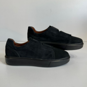 Sneaker sans lacets noire - suédine - bride élastique semelle noire